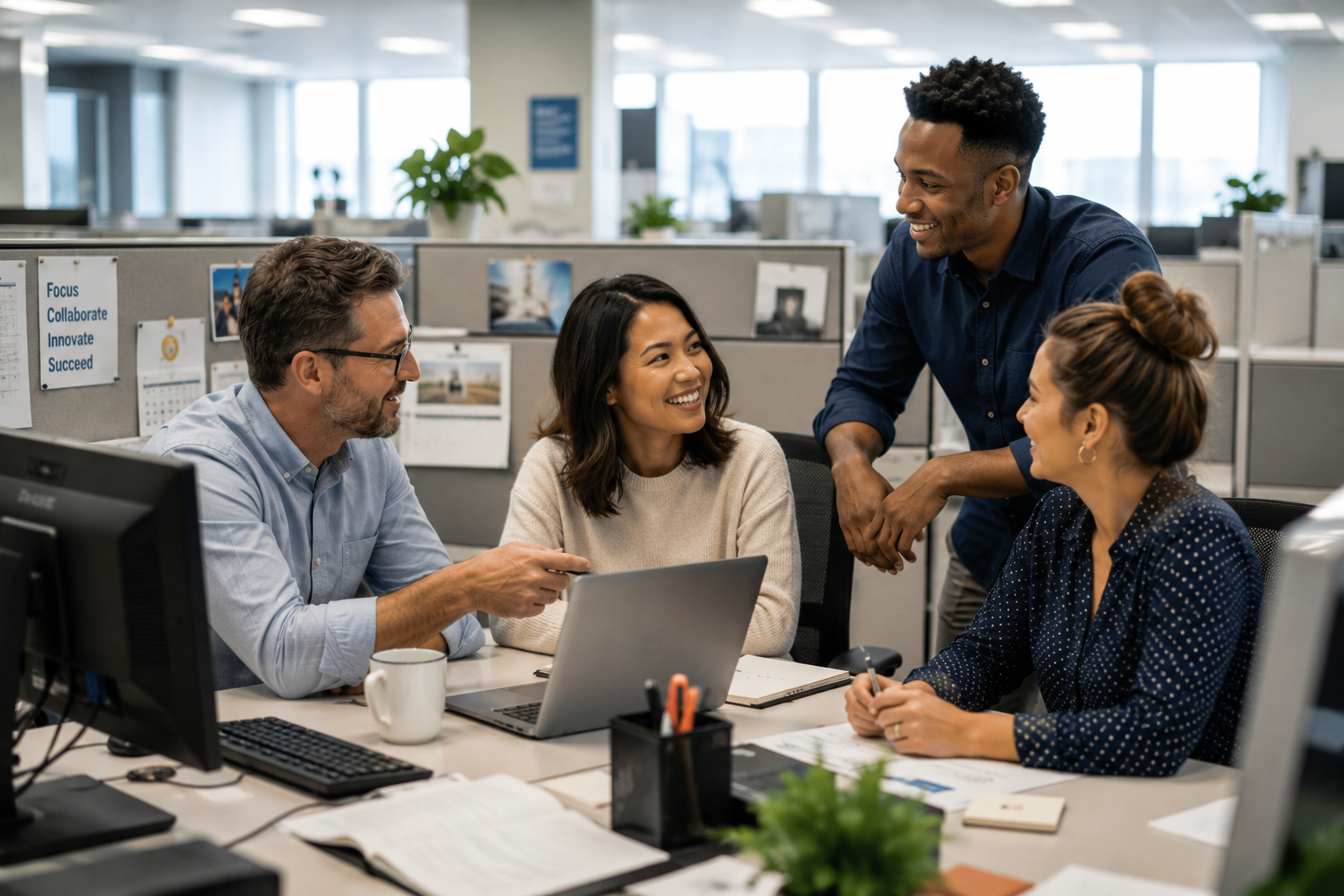 Office team collaborating at a desk
